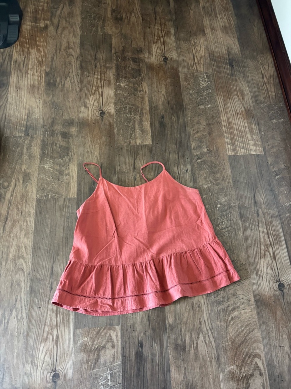 Coral Ruffle-Hem Spaghetti Strap Tank Top